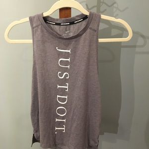 Gray Nike Dri-Fit razor back tank top.
